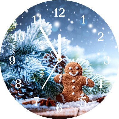 sklenené hodiny Okrúhly Vianočný perníkový snehový vianočný stromček
