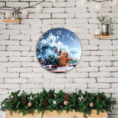 sklenené hodiny Okrúhly Vianočný perníkový snehový vianočný stromček