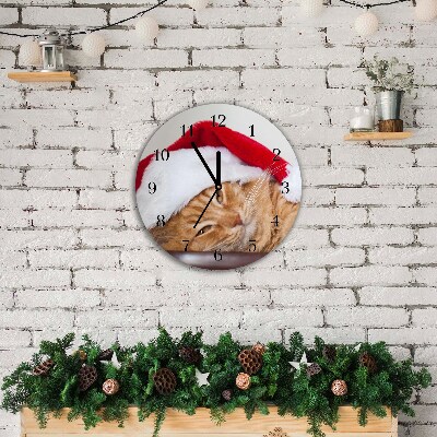 sklenené hodiny Okrúhly Mačka čiapka Santa Claus