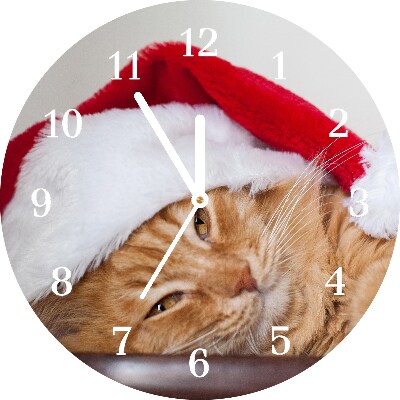 sklenené hodiny Okrúhly Mačka čiapka Santa Claus