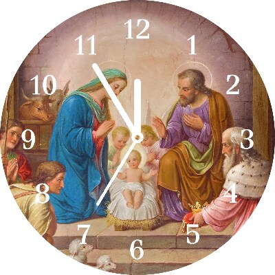 sklenené hodiny Okrúhly Ježiško vianočná stajňa