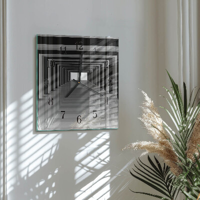 Hodiny s fotkou sklenené štvorcové 3D tunel