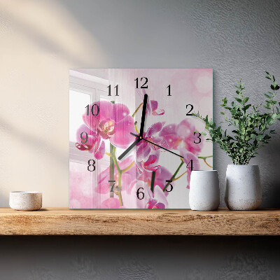 Nástenné hodiny sklenené štvorcové Orchidea