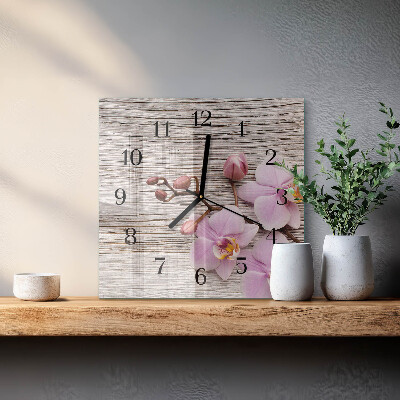 Štvorcové sklenené hodiny na stenu Orchidea