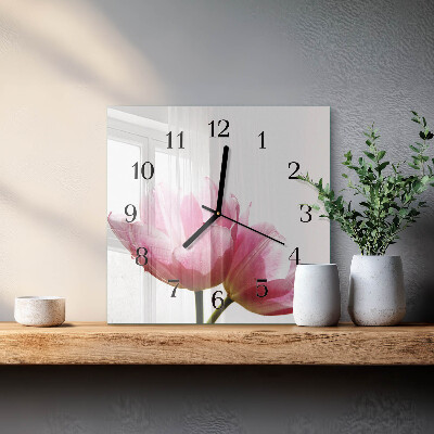 Hodiny s fotkou sklenené štvorcové Tulipány