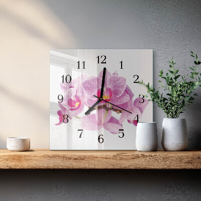 Štvorcové hodiny na stenu Orchidey