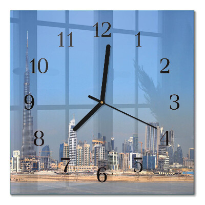 Štvorcové nástenné hodiny s motívom dubajského horizontu