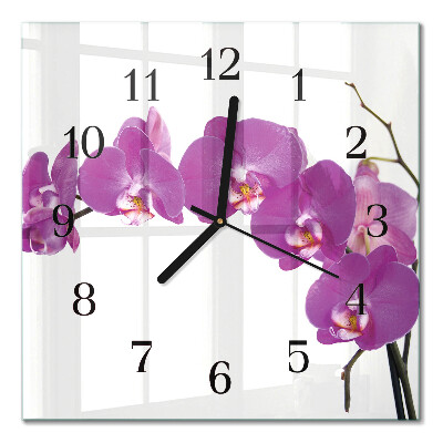Štvorcové nástenné hodiny s motívom orchidey
