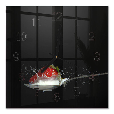Štvorcové sklenené nástenné hodiny motív jahoda