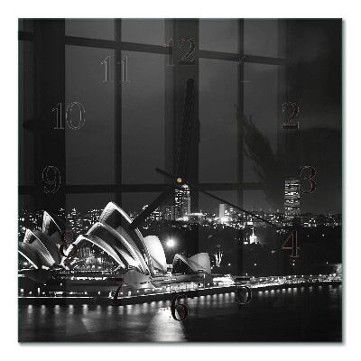 Štvorcové sklenené nástenné hodiny motív Sydney Horizon