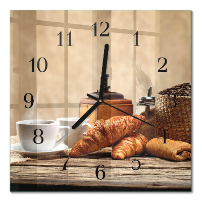 Sklenené hodiny štvorcové motív croissanty