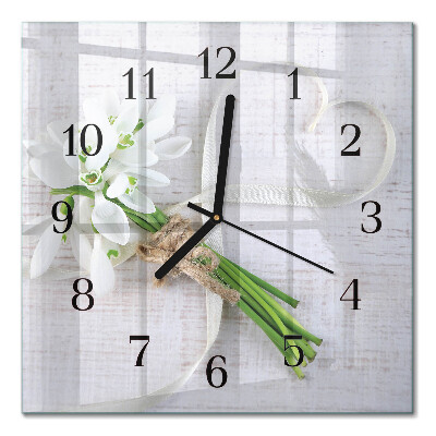 Štvorcové sklenené nástenné hodiny motív kytice kvetov