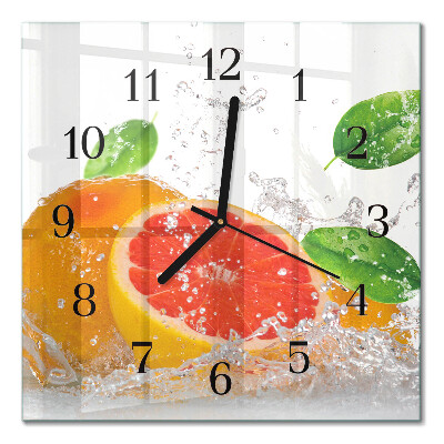 Sklenené hodiny štvorcové motív grapefruit