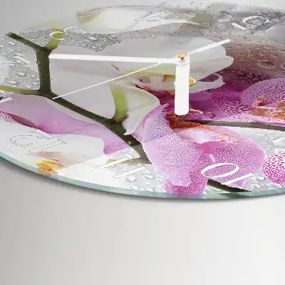 Okrúhle sklenené hodiny na stenu Orchidea