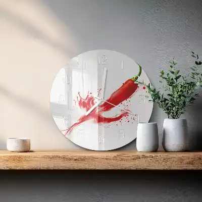 Okrúhle sklenené hodiny na stenu Čili paprička