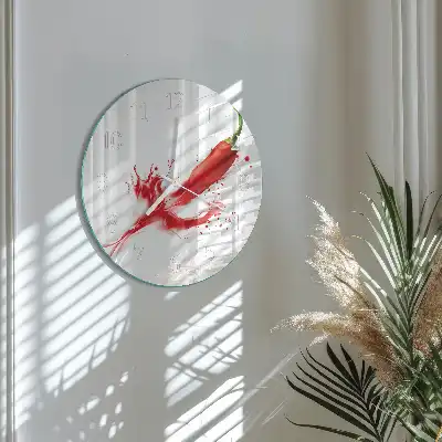 Okrúhle sklenené hodiny na stenu Čili paprička