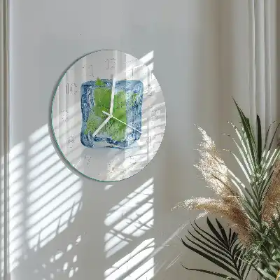 Hodiny s fotkou sklenené okrúhle Ľadová mäta