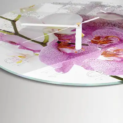 Okrúhle sklenené hodiny na stenu Orchidea