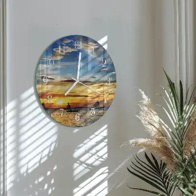Hodiny s fotkou sklenené okrúhle Západ slnka