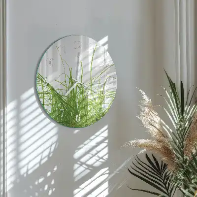 Hodiny na skle okrúhle Tráva