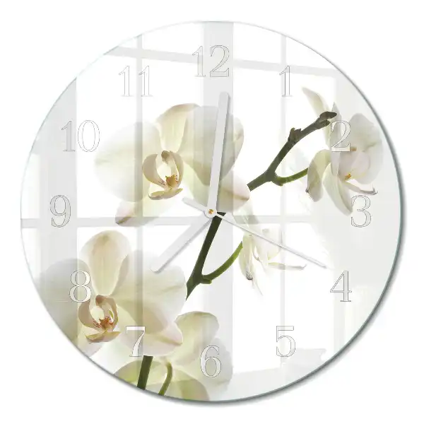 Nástenné hodiny sklenené okrúhle Orchidea