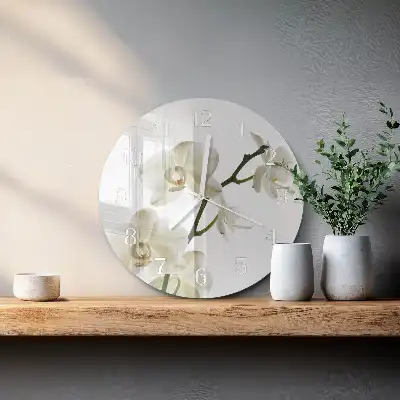 Nástenné hodiny sklenené okrúhle Orchidea