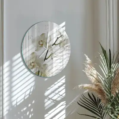 Nástenné hodiny sklenené okrúhle Orchidea