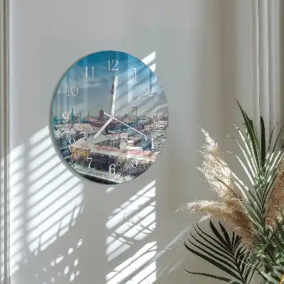Okrúhle sklenené hodiny na stenu Zimné mesto