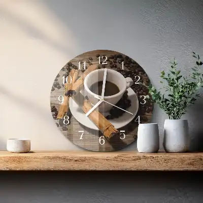 Nástenné hodiny sklenené okrúhle Škoricová káva