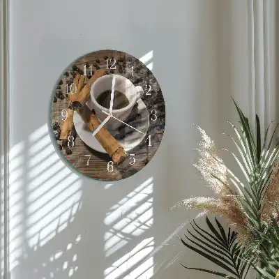 Nástenné hodiny sklenené okrúhle Škoricová káva