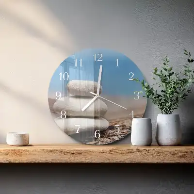 Okrúhle sklenené hodiny na stenu Kamene