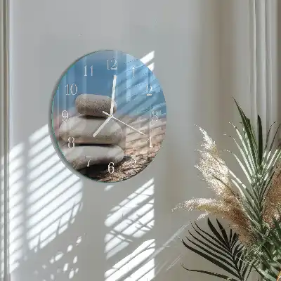 Okrúhle sklenené hodiny na stenu Kamene