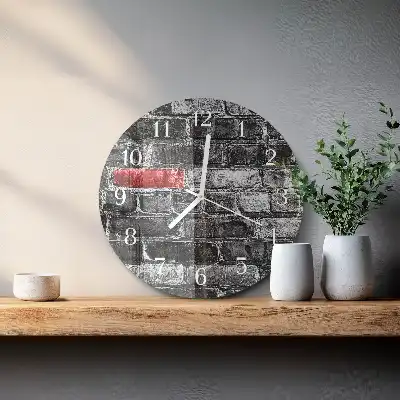 Hodiny s fotkou sklenené okrúhle Tehla