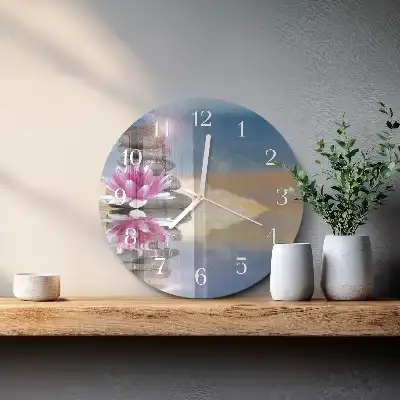 Okrúhle sklenené hodiny na stenu Kamene vo vode