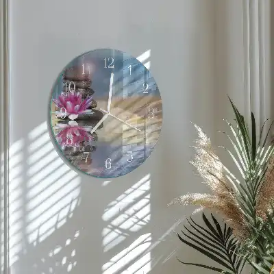 Okrúhle sklenené hodiny na stenu Kamene vo vode