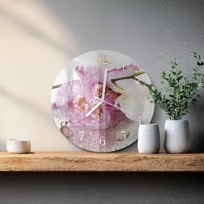 Hodiny na skle okrúhle Orchidea