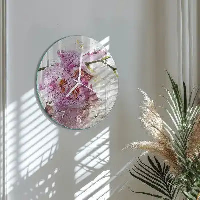 Hodiny na skle okrúhle Orchidea