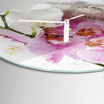 Hodiny na skle okrúhle Orchidea