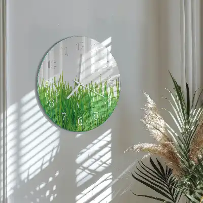 Hodiny na skle okrúhle Tráva