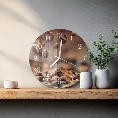 Hodiny s fotkou sklenené okrúhle Kávové zrná