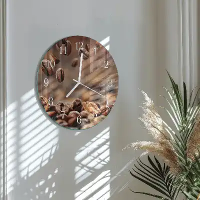 Hodiny s fotkou sklenené okrúhle Kávové zrná