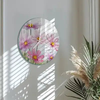 Okrúhle sklenené hodiny na stenu Kvety