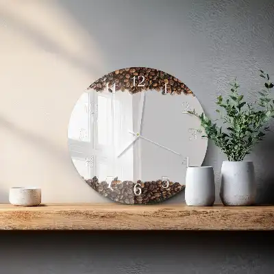 Okrúhle sklenené hodiny na stenu Kávové zrná