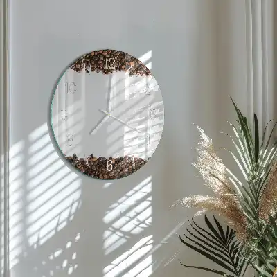Okrúhle sklenené hodiny na stenu Kávové zrná