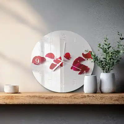 Okrúhle sklenené hodiny na stenu Okvetné lístky ruží
