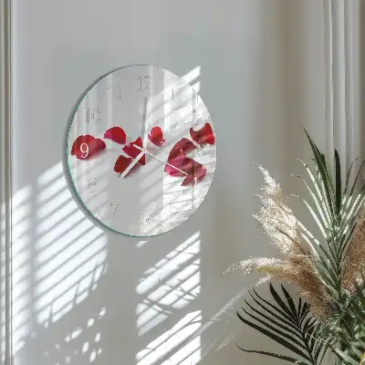 Okrúhle sklenené hodiny na stenu Okvetné lístky ruží