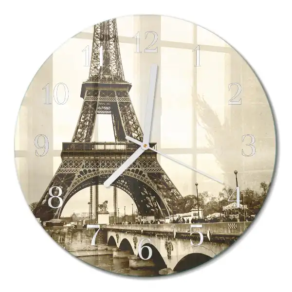 Hodiny s fotkou sklenené okrúhle Paríž