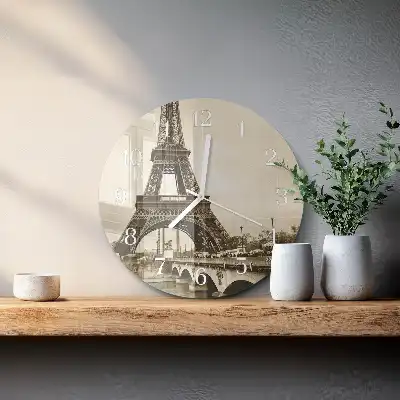 Hodiny s fotkou sklenené okrúhle Paríž