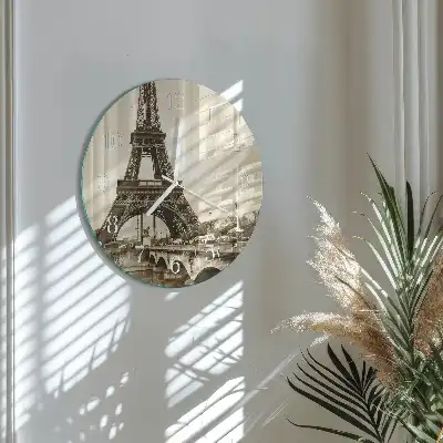 Hodiny s fotkou sklenené okrúhle Paríž