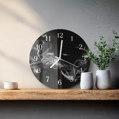 Okrúhle sklenené hodiny na stenu Dym